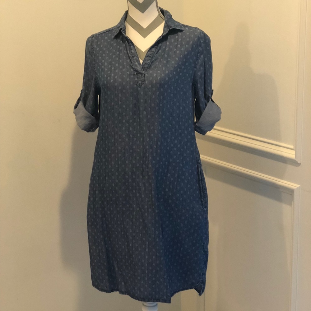 Kenneth Cole Reaction Women's Blue Chambray Shirt Dress Rolltab Sleeve Size 6